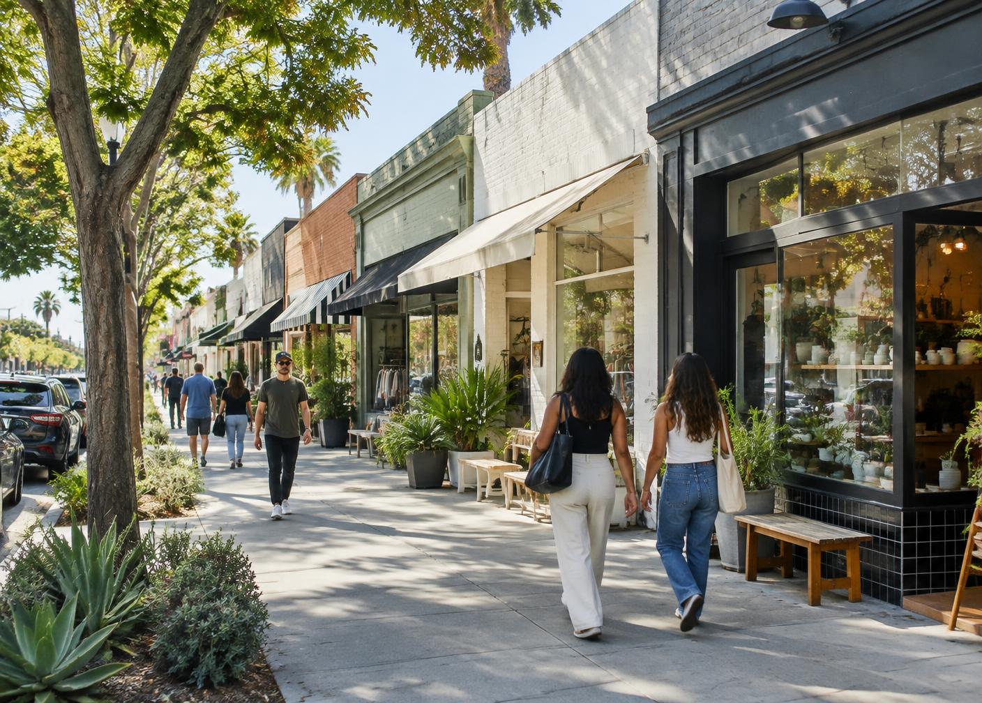Independent storefronts along a Los Angeles neighborhood street
